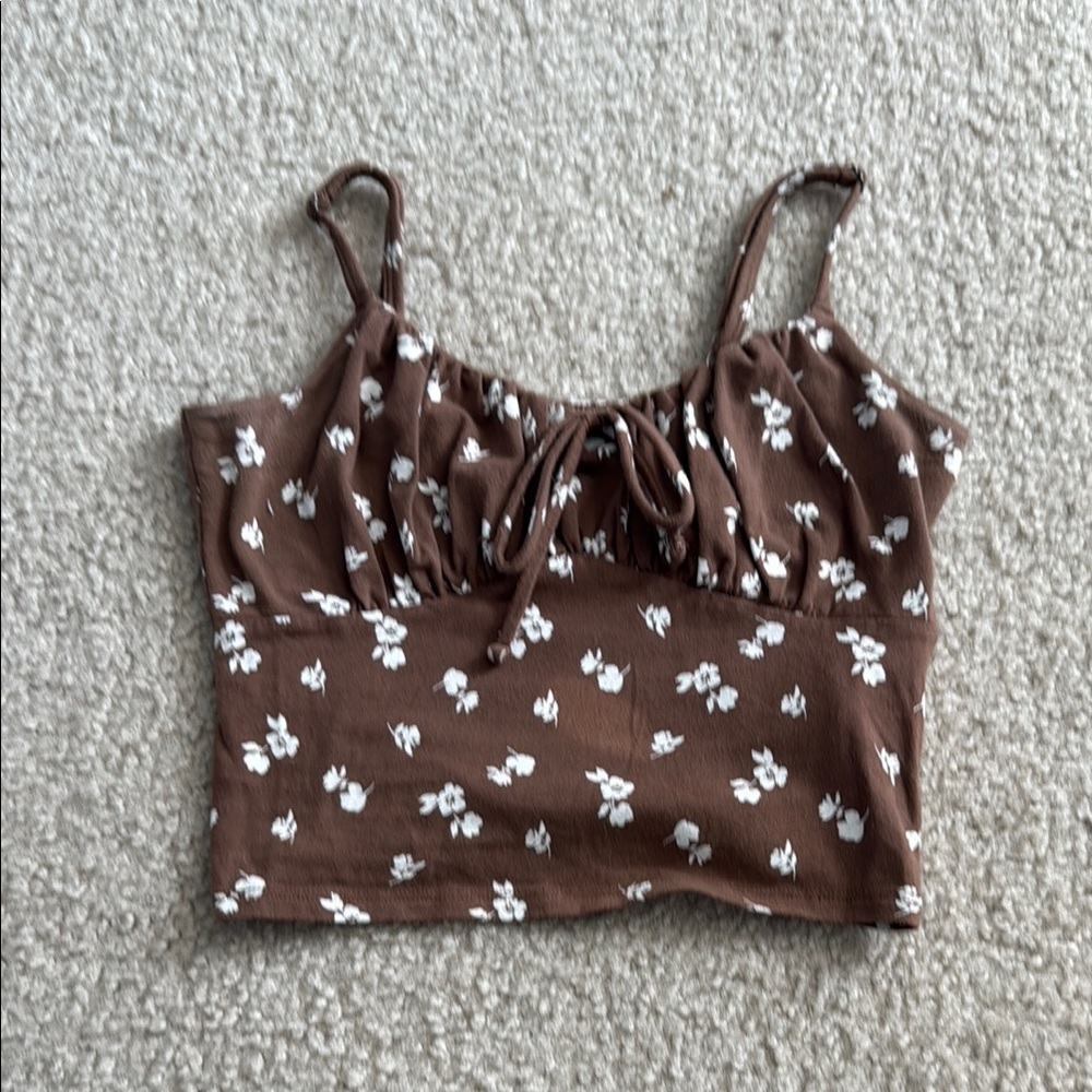 Hollister Brown Crop Tank Top with Ruched Sweetheart Neckline